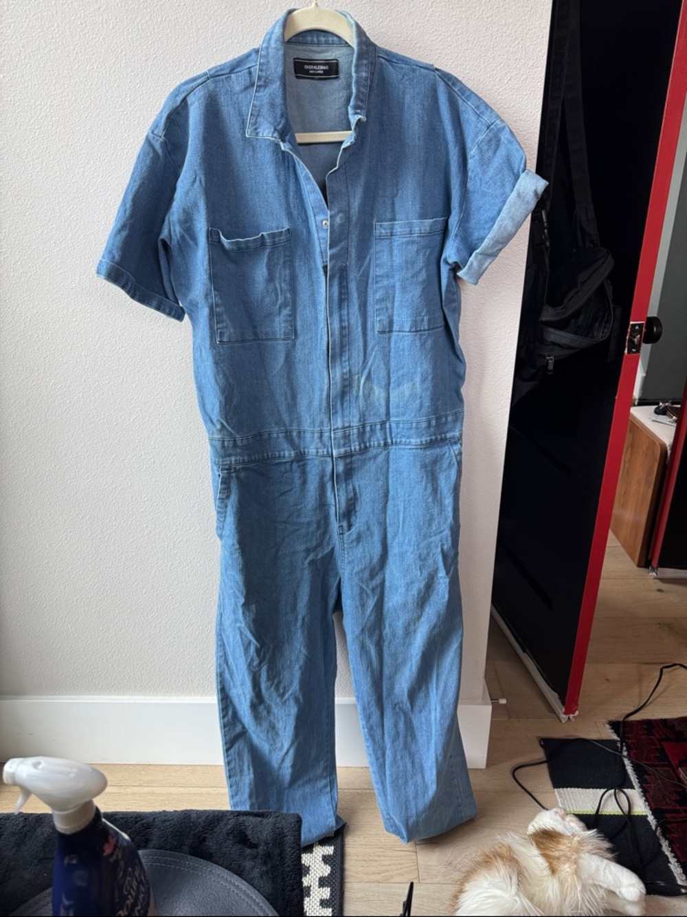 Denim Short-Sleeve Coverall Jumpsuit Men Size Large